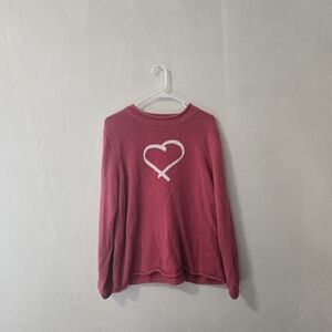 Vintage Christopher Banks Knit Heart Pink Knit Chunky Crewneck Pullover Sweater